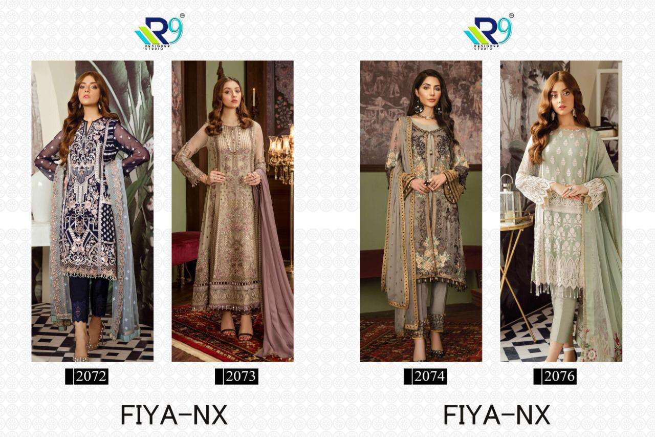 FIYA NX BY R9 2072 TO 2076 SERIES PAKISTANI SUITS BEAUTIFUL FANCY COLORFUL STYLISH PARTY WEAR & OCCASIONAL WEAR FAUX GEORGETTE PRINTED WITH EMBROIDERY DRESSES AT WHOLESALE PRICE